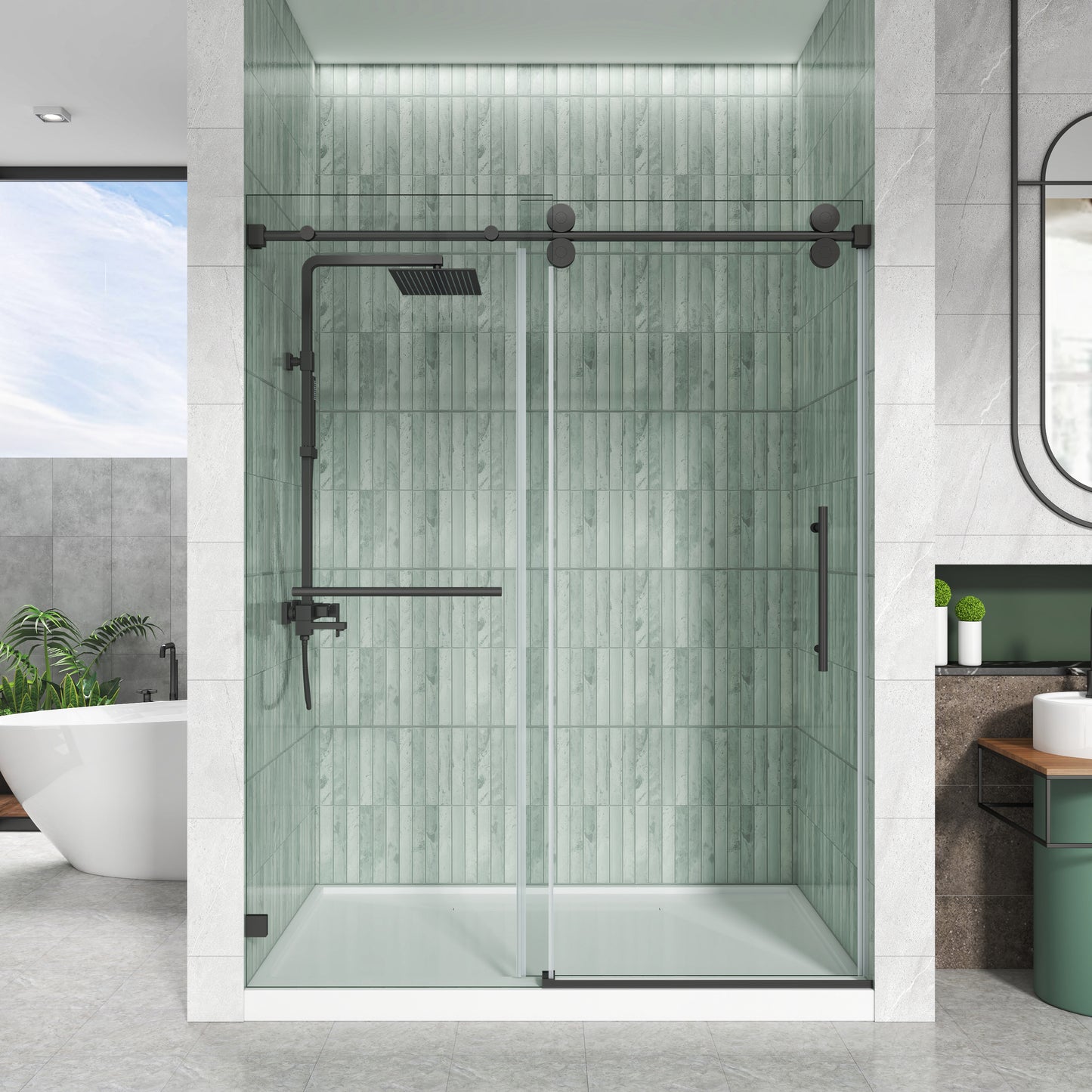 LXS04 Matte Black Frameless Shower Door