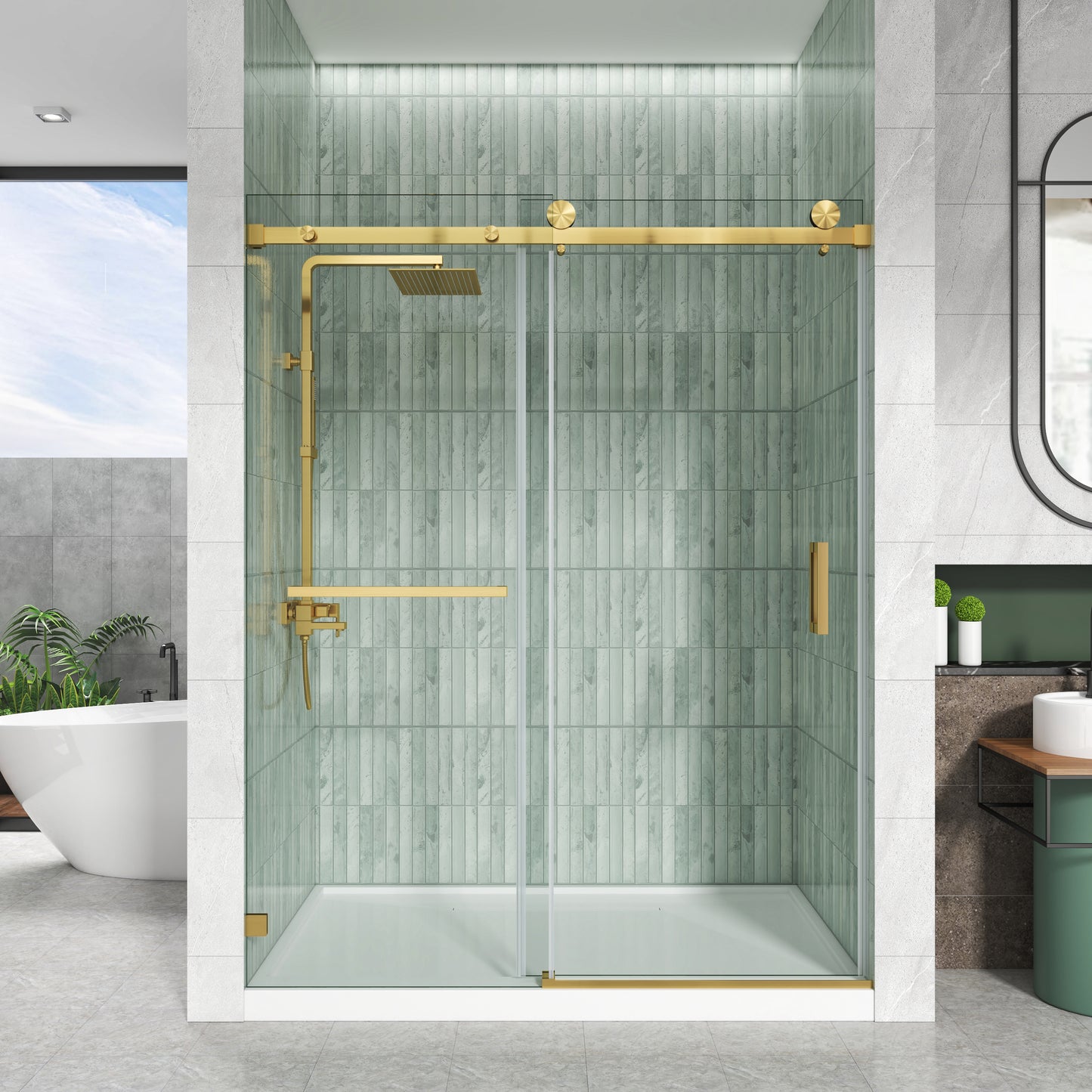 LXS05 Brushed Gold Frameless Shower Door